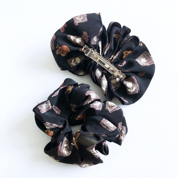 Matching Floral Design Hair Scrunchies and Clip - Picture 3 of 4